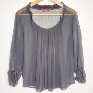 Comptoir des Cotonniers Black Sheer Gothic Pleated Pintucked Blouse Size 38